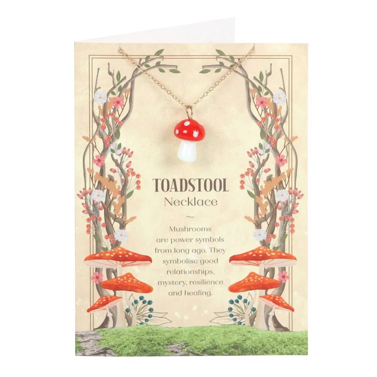 Toadstool Charm Necklace Greeting Card - Ziya Blue