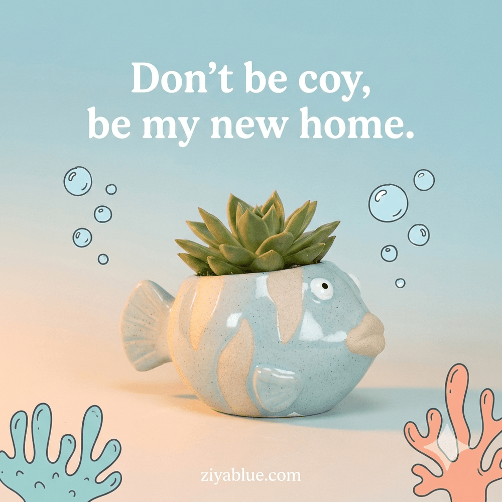 Turquoise Fish Planter — Small Stoneware Fish Pot (2" & 3") - Ziya Blue