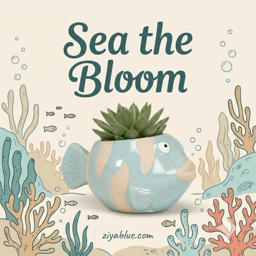 Turquoise Fish Planter — Small Stoneware Fish Pot (2