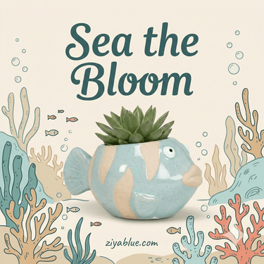 Turquoise Fish Planter — Small Stoneware Fish Pot (2" & 3") - Ziya Blue