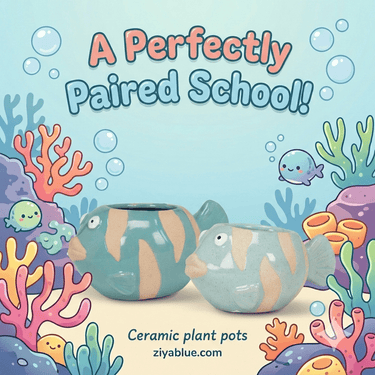 Turquoise Fish Planter — Small Stoneware Fish Pot (2" & 3") - Ziya Blue