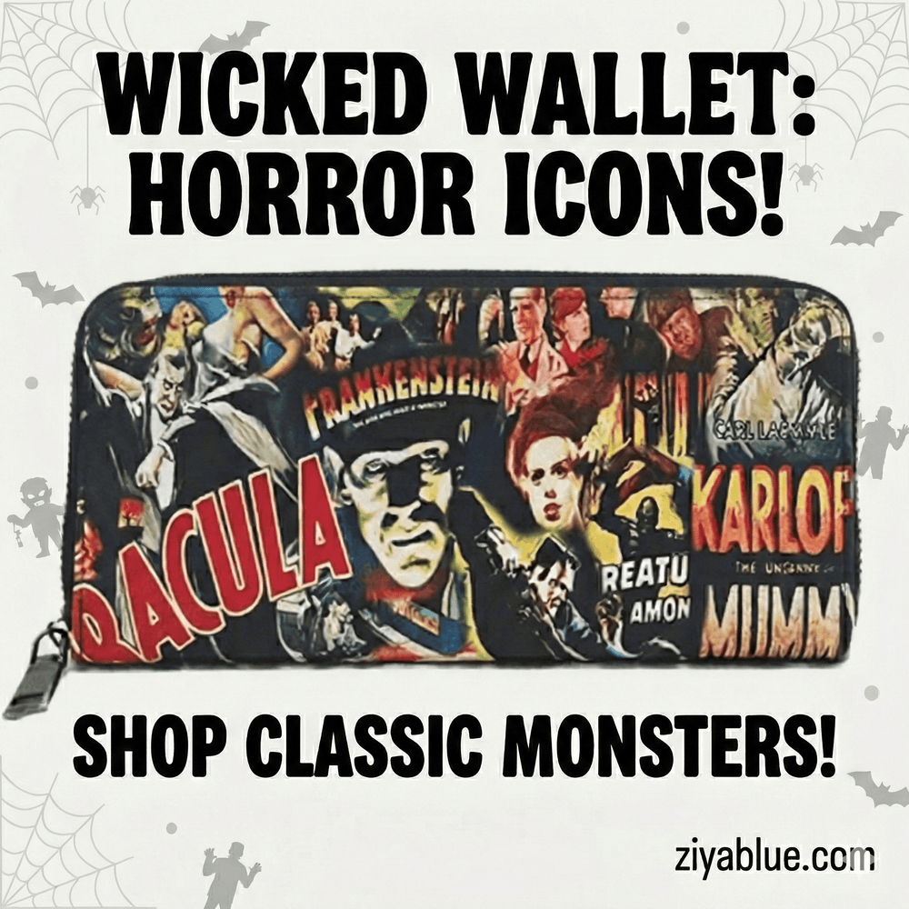 Universal Monsters Clutch Handbag – Faux Leather Horror Wristlet (Classic Chills) - Ziya Blue