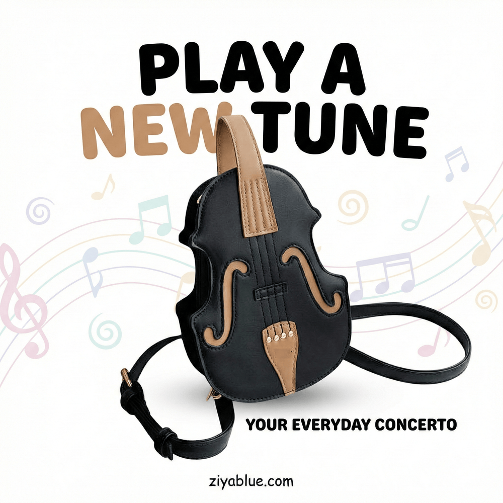 Violin Shaped Purse | Novelty Music Crossbody Bag | Faux Leather Tote - Ziya Blue