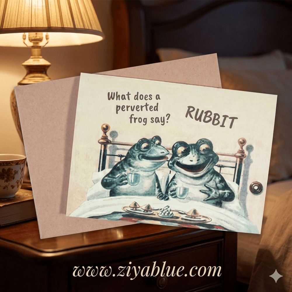 What Does A Perverted Frog Say? Rubbit - Adult Punny Card - Ziya Blue