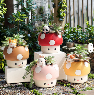 🐾 Whimsical Mushroom Animal Planter 🍄🌿 - Ziya Blue