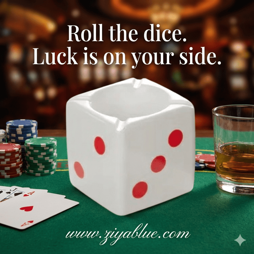 White Glazed Ceramic Ashtray - Square Cube Design 🎲 - Ziya Blue