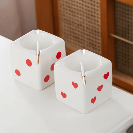 White Glazed Ceramic Dice Ashtray - Ziya Blue