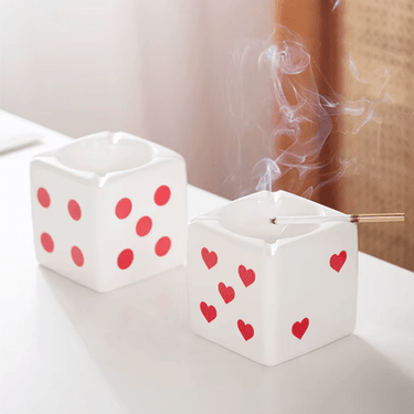White Glazed Ceramic Dice Ashtray - Ziya Blue