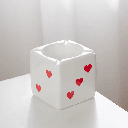 White Glazed Ceramic Dice Ashtray - Ziya Blue
