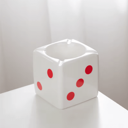 White Glazed Ceramic Dice Ashtray - Ziya Blue