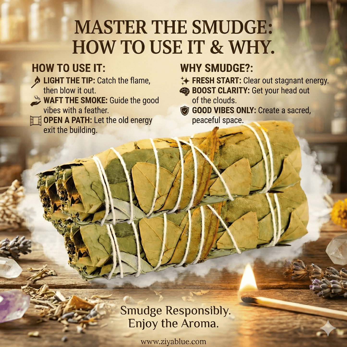 White Sage & Bay Leaf Sage Stick - Ziya Blue