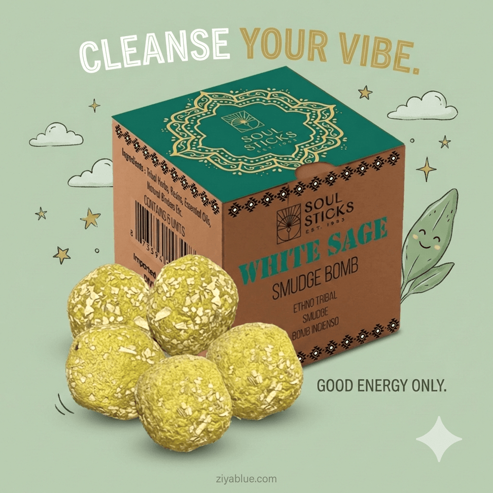 White Sage Smudge Bombs with Burner 🌿✨ - Ziya Blue