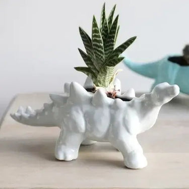 White Stegosaurus Planter — Glazed Ceramic 🦕✨ - Ziya Blue