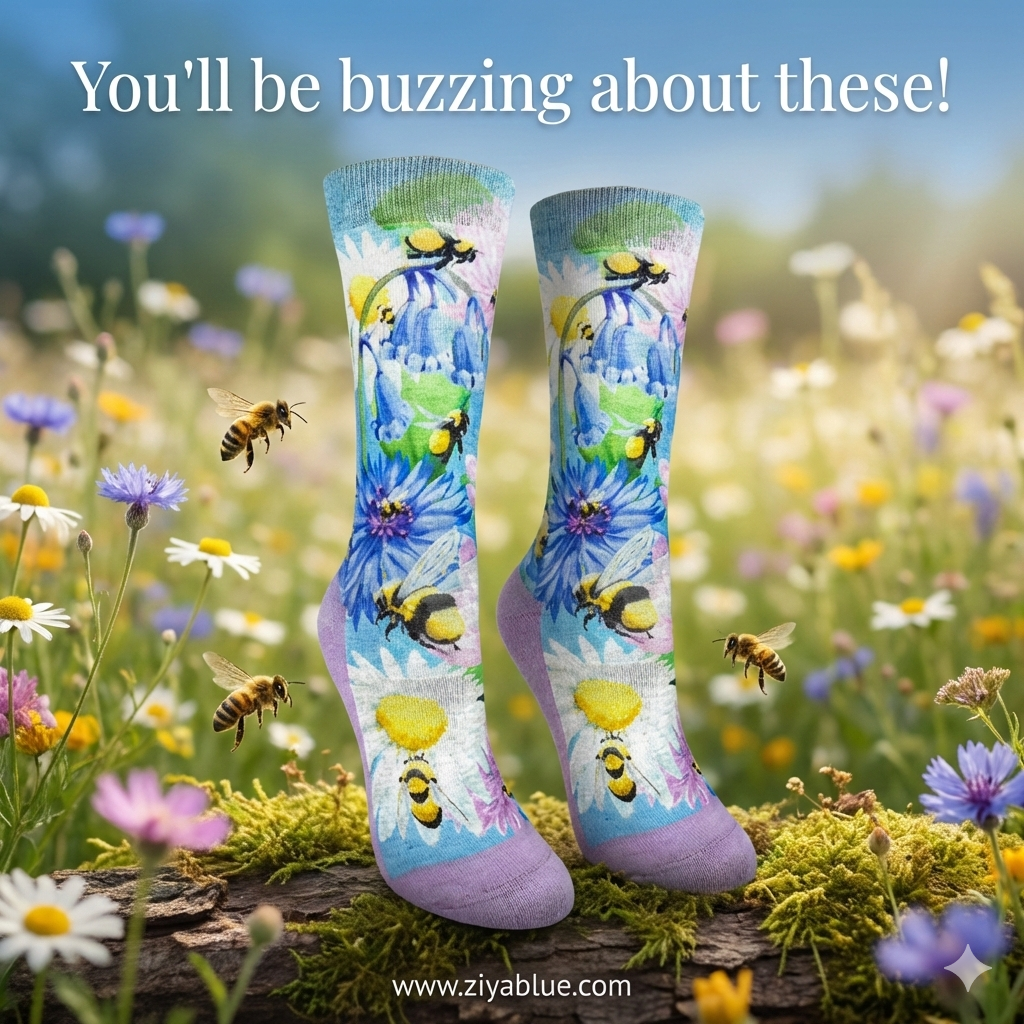 Women's Honey Bees Socks - Ziya Blue
