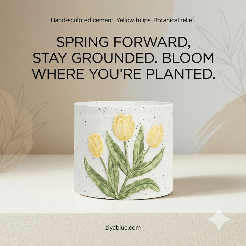 Yellow Tulip Planter — Cement Tulip Pot (6.5" & 4.5") - Ziya Blue