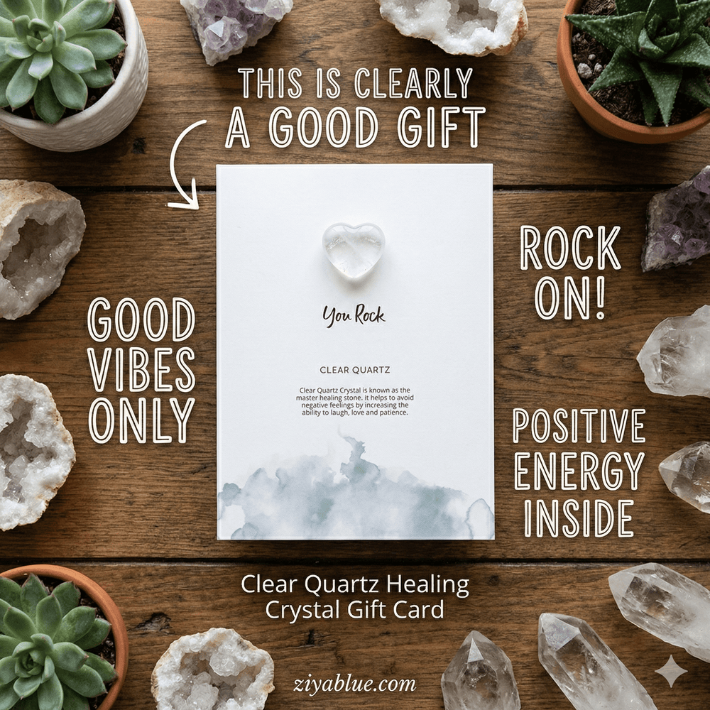 "You Rock" Clear Quartz Heart Card | - Ziya Blue
