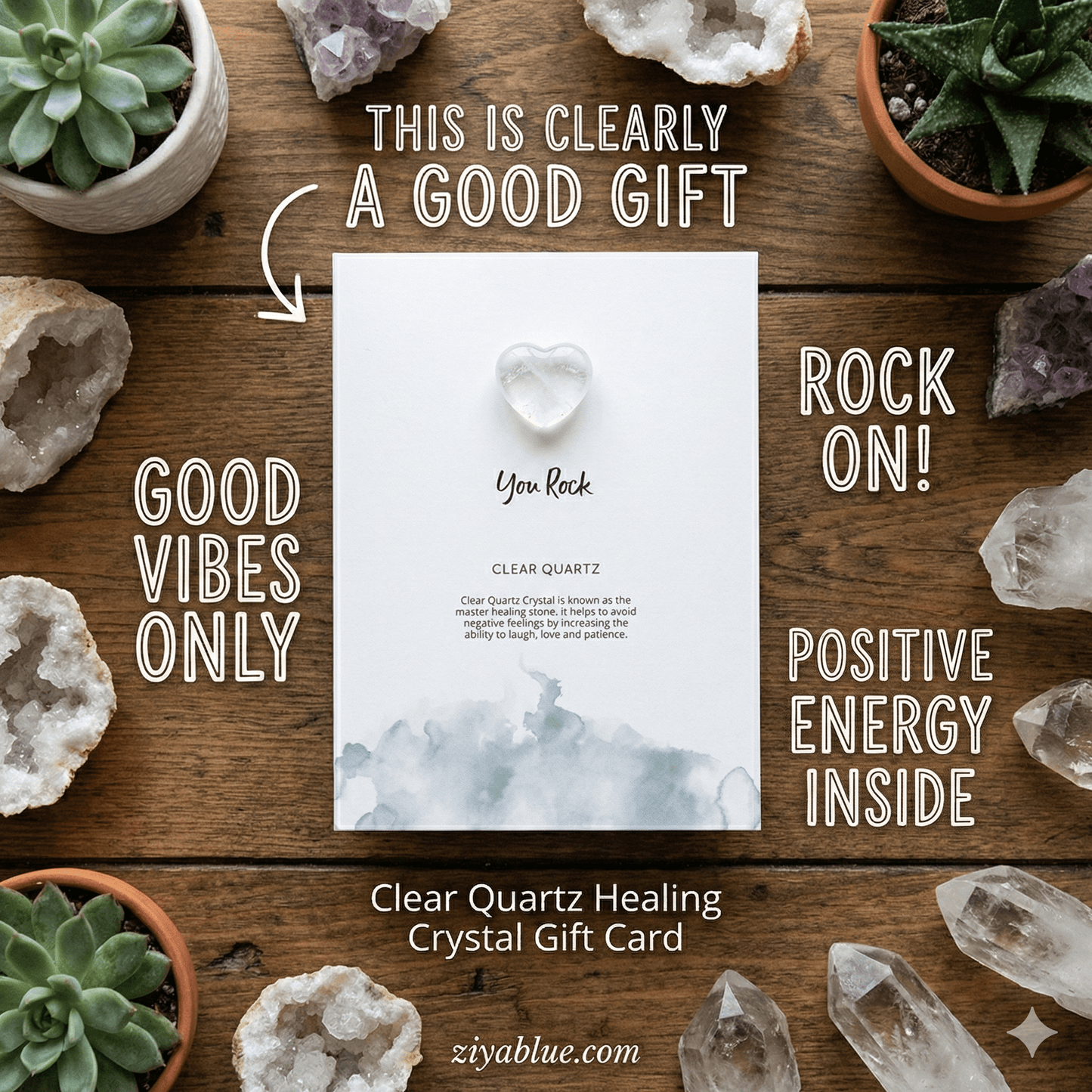 "You Rock" Clear Quartz Heart Card | - Ziya Blue